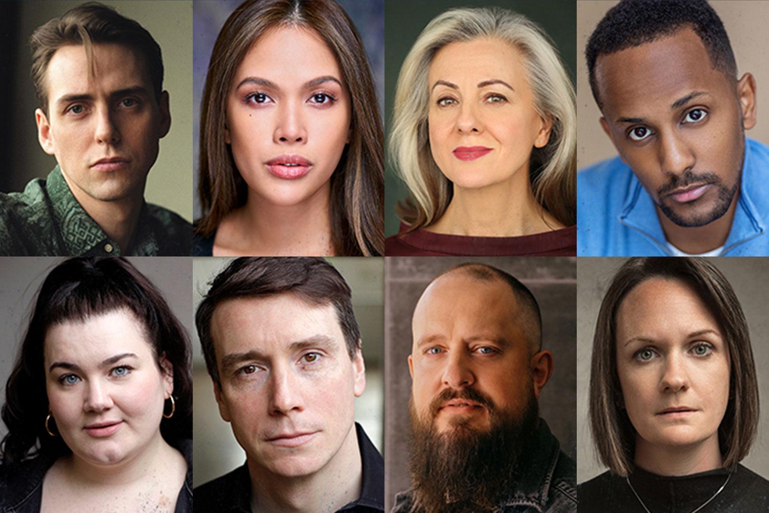 The eight leading performers in Carousel, headshots supplied by the production