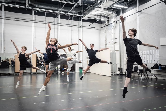Archie Durrant, Redmand Rance, Louie Wood, Fin Adams and Toby Seddon in rehearsals for A Chorus Line