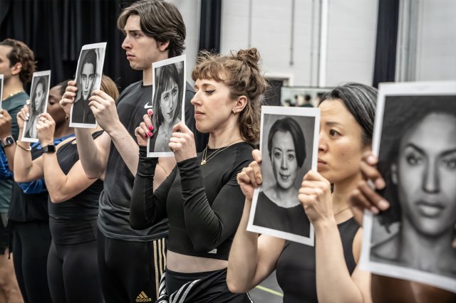 Toby Seddon, Lydia Bannister and Kanako Nakano in rehearsals for A Chorus Line
