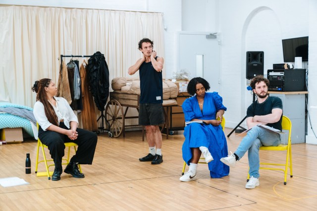 Chalia La Tour, James Cusati Moyer, Olivia Washington, Kit Harington. Slave Play London Rehearsals. Photo Helen Murray