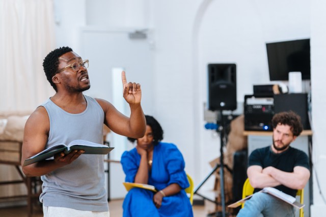 Fisayo Akinade, Olivia Washington, Kit Harington. Slave Play London Rehearsals. Photo Helen Murray