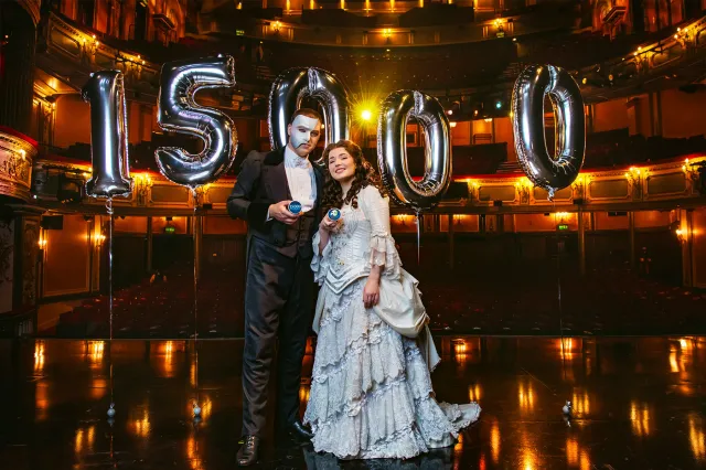 Jon Robyns (as The Phantom) and Lily Kerhoas (as Christine Daaé) at the 15,000th performance of The Phantom of the Opera in the West End