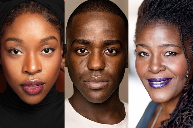 Ronkẹ Adékọluẹ́jọ́ (photo supplied by the National Theatre), Ncuti Gatwa (photo by Wolf Marloh), and Sharon D Clarke, photo by Darren Bell. All photos distributed by the National Theatre