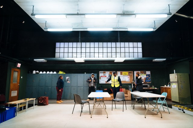 Pamela Nomvete, Branden Cook, Tobi Bamtefa and Racheal Ofori in SKELETON CREW Donmar Warehouse photo by Helen Murray
