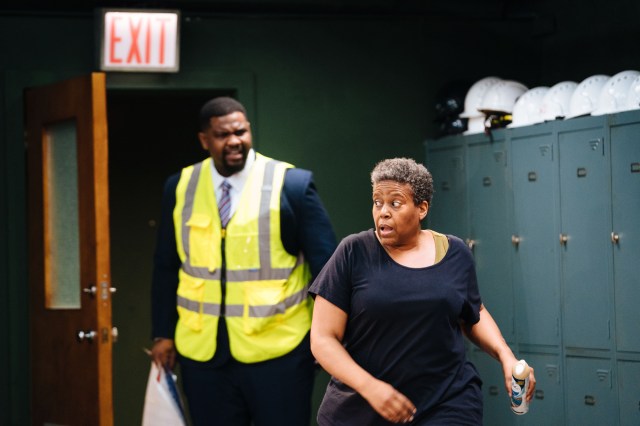 Tobi Bamtefa and Pamela Nomvete in SKELETON CREW Donmar Warehouse photo by Helen Murray