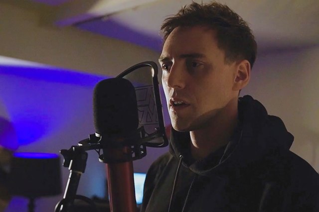 Jamie Muscato in the recording room