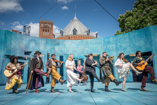 The cast of As You Like It at the RSC's Holloway Garden Theatre