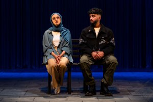 Humera Syed and Usaamah Ibraheem Hussain in a scene from Peanut Butter and Blueberries at the Kiln Theatre
