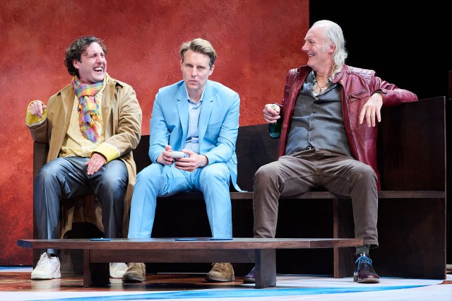Seann Walsh, Chris Harper and Aden Gillett in a scene from Art at Theatre Royal Bath