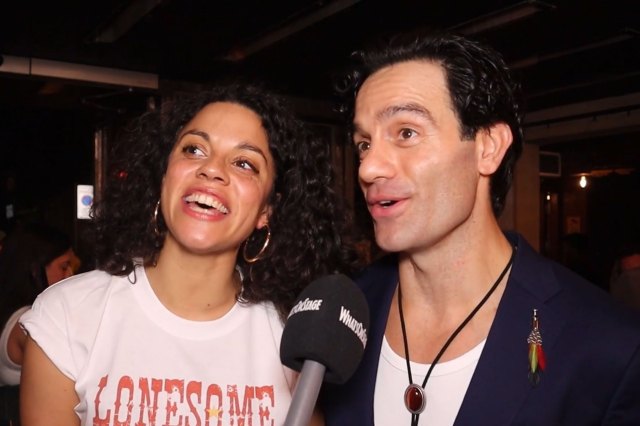 Anoushka Lucas and Ramin Karimloo during an interview for WhatsOnStage at the opening night of A Face in the Crowd