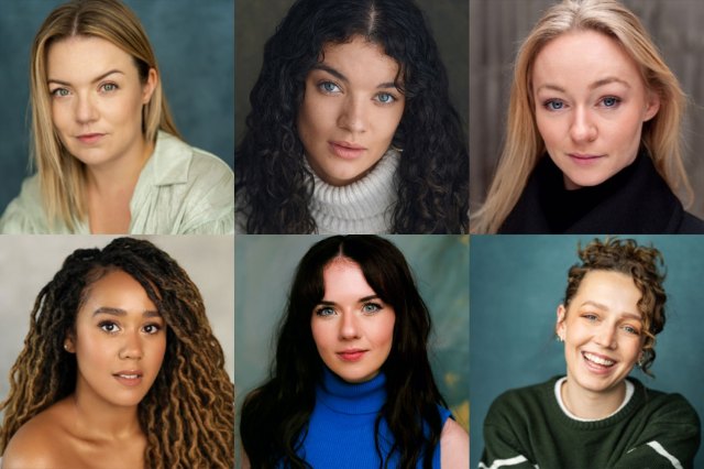 Headshots of the six-strong company of performers 
