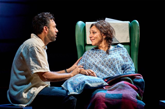 Raj Bajaj and Meera Syal in a scene from A Tupperware of Ashes at the National Theatre