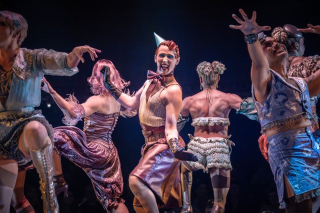 CABARET. Adam Gillen (The Emcee) and Company. Photo Marc Brenner