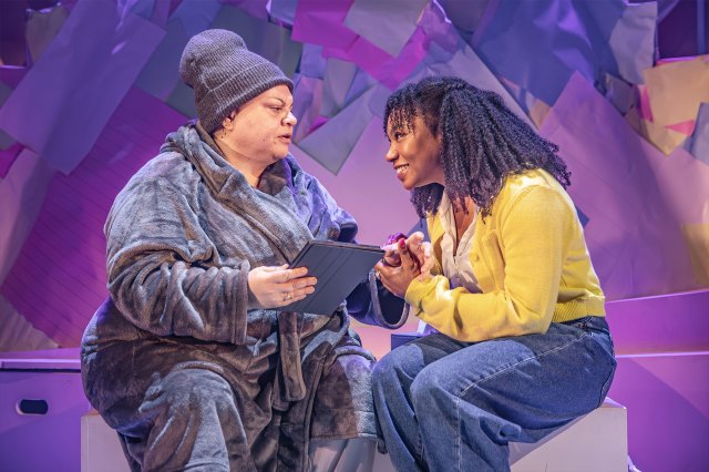Keala Settle and Robyn Rose-Li in a scene from Fly More Than You Fall at Southwark Playhouse Elephant