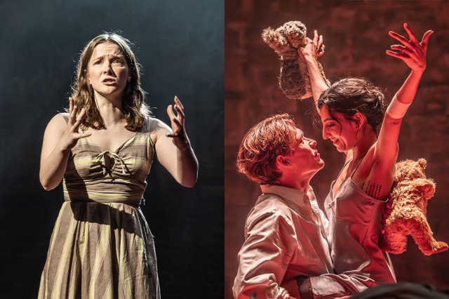Morfydd Clark in a scene from Roots and Billy Howle and Ellora Torchia in a scene from Look Back in Anger - both at the Almeida Theatre in London