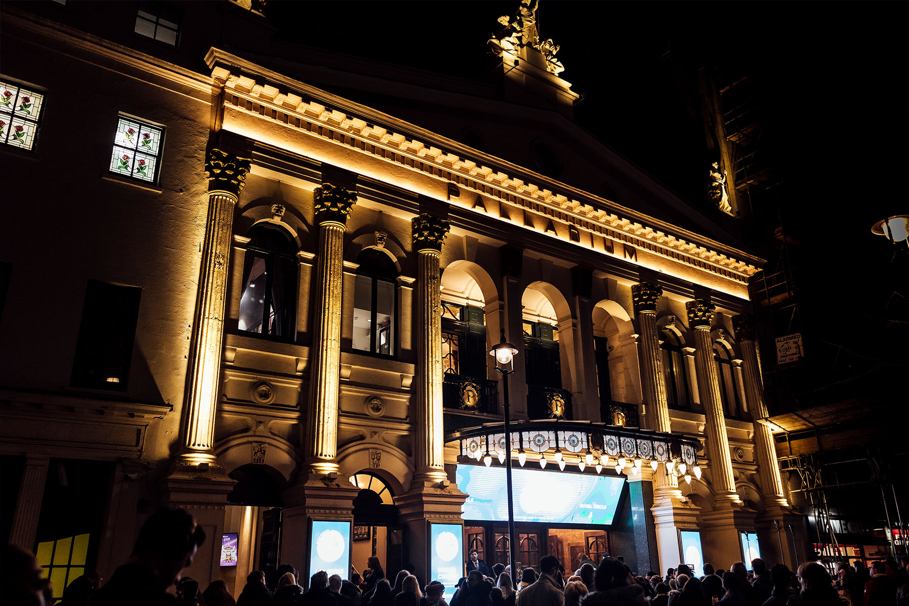 The exterior of The London Palladium at night