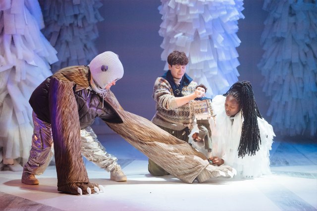 Georgia Frost, Archee Aitch Wylie and Lorraine Adeyefa in a scene from Odd and the Frost Giants at London's Unicorn Theatre