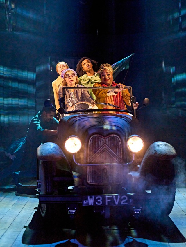 Daisy Sequerra (Posy Fossil), Yanexi Enriquez (Petrova Fossil), Grace Saif (Pauline Fossil) and Nadine Higgin (Theo Dane) in Ballet Shoes at the National Theatre. Photographer Manuel Harlan 359 (1)