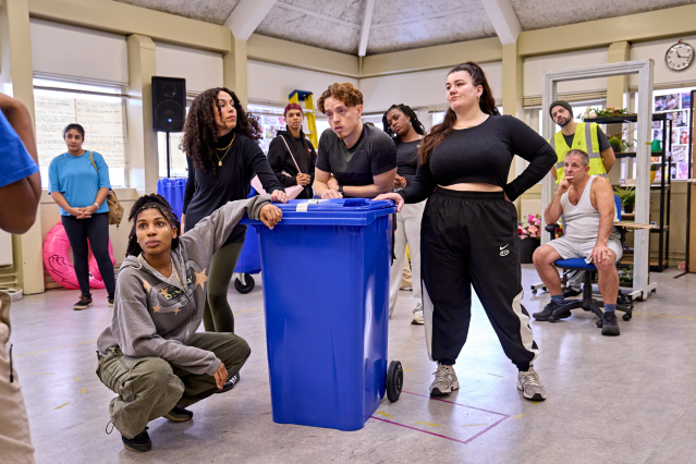 The cast in rehearsals for Little Shop of Horrors