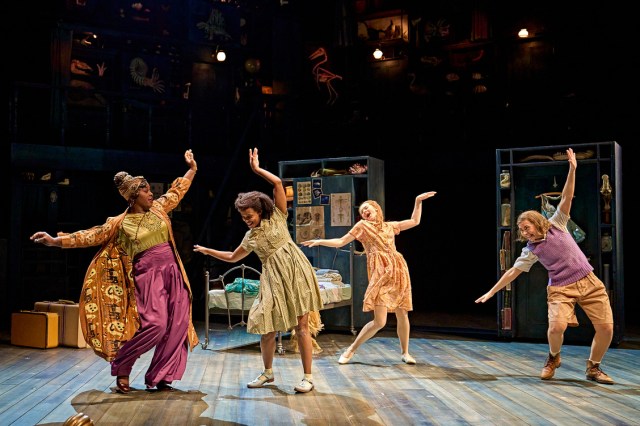 Nadine Higgin (Theo Dane), Grace Saif (Pauline Fossil), Daisy Sequerra (Posy Fossil) and Yanexi Enriquez (Petrova Fossil) in Ballet Shoes at the National Theatre. Photographer Manuel Harlan 097