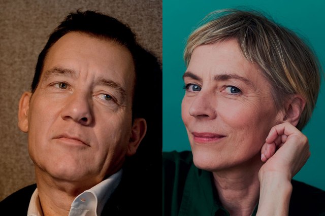 Headshots of actors Clive Owen and Saskia Reeves