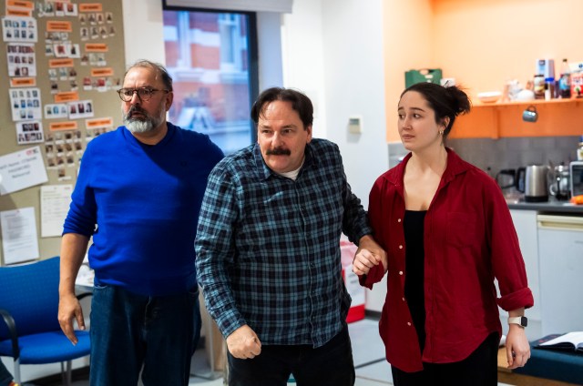 Julius D'Silva (Molotov), Peter Forbes (Stalin), and Elisabeth Snegir (Olga)