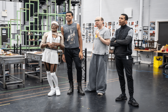 Newtion Matthews, Kofi Dennis, Jonathan Dryden Taylor and Ashley-Jordon Packer in rehearsals for Kinky Boots