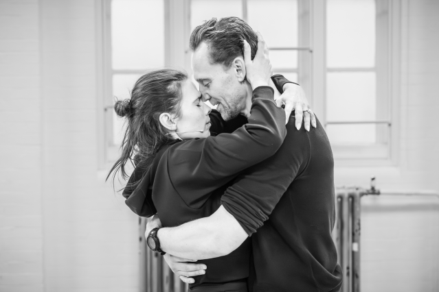Hayley Atwell (Beatrice) and Tom Hiddleston (Benedick) in rehearsals for Much Ado About Nothing