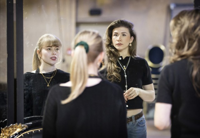 Abbie Budden (Annette) and Nic Myers (Kathryn) in rehearsals Pamela Raith