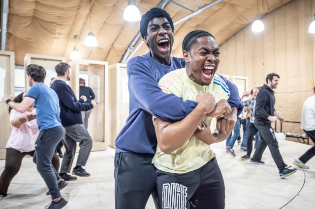 Jude Carmichael (Marcus Rashford) and Gamba Cole (Raheem Sterling) in rehearsals for Dear England (2025) at the National Theatre (c) Marc Brenner 5050