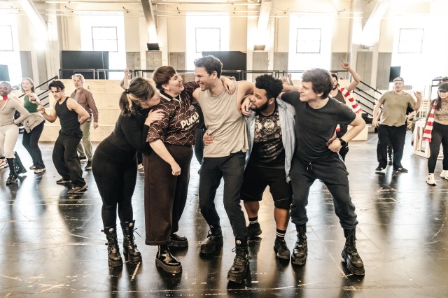 L R Emily Benjamin, Eva Scott, Andrew Coshan, Emile Ruddock, Max Bennett, A Knight's Tale The Musical rehearsals, credit Danny Kaan