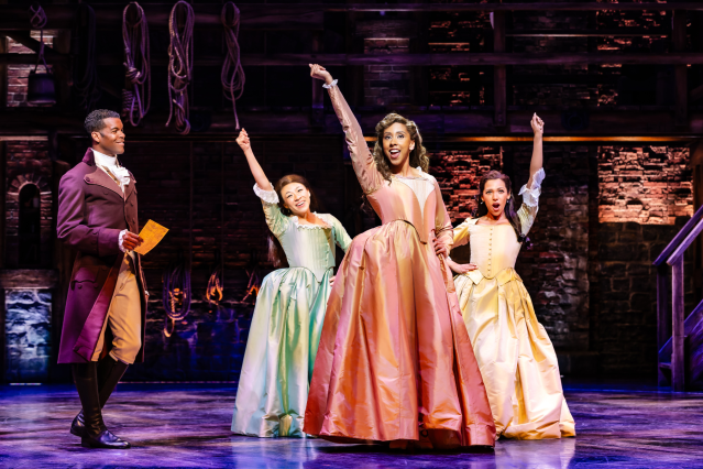 Nathania Ong as Eliza, Emily Mae as Angelica and Simbi Akande as Peggy. Photo by Danny Kaan