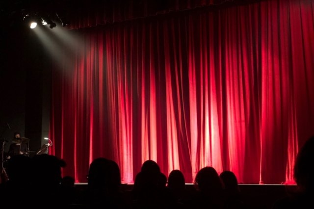 A red stage curtain