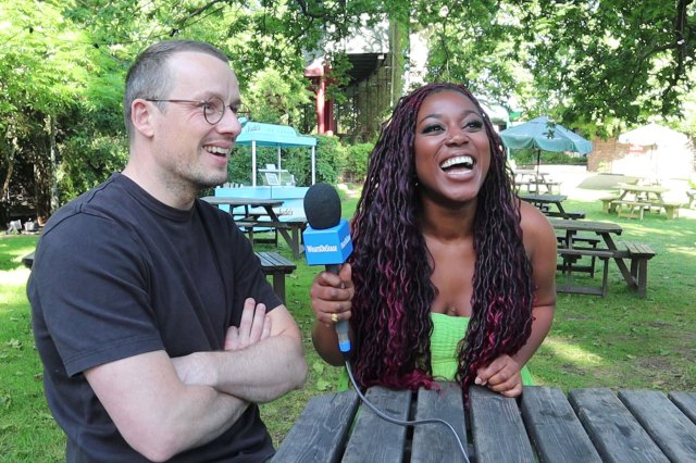 Actors Matthew Seadon Young and Georgina Onuorah in an outdoor interview with WhatsOnStage