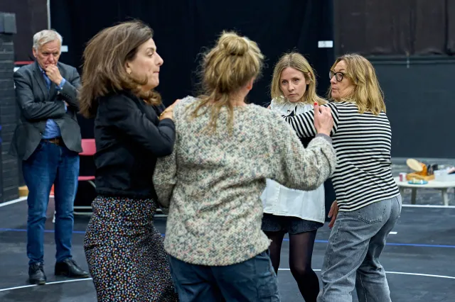 Alan Williams, Aisling Loftus, Lucy Black, Sinead Matthews & Dorothy Atkinson in rehearsals for 'Till the Stars Come Down'. Credit Manuel Harlan.jpg