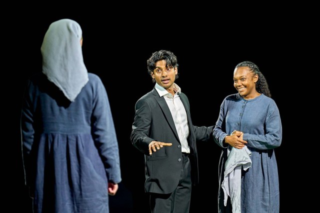 Divesh Subaskaran, Nina Cassells, Lily Simpkiss in A Midsummer Night's Dream at The Bridge (Credit Manuel Harlan)