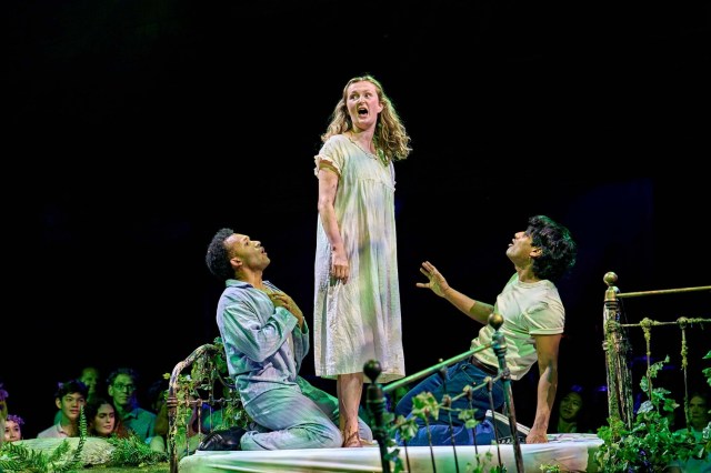 Lily Simpkiss, Divesh Subaskaran, Paul Adeyefa in A Midsummer Night's Dream at The Bridge (Credit Manuel Harlan)