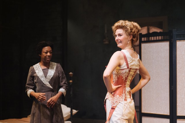 Samira Wiley and Claudia Jolly in INTIMATE APPAREL Donmar Warehouse photo by Helen Murray