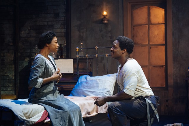 Samira Wiley and Kadiff Kirwan in INTIMATE APPAREL Donmar Warehouse photo by Helen Murray