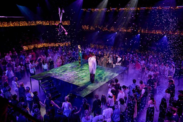 Susannah Fielding, JJ Feild, David Moorst in A Midsummer Night's Dream at The Bridge (Credit Manuel Harlan)