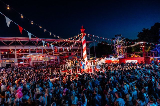 An outdoor fairground scene