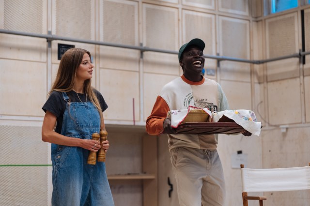 Nadia Parkes and Terique Jarrett in rehearsals for JUNIPER BLOOD Donmar Warehouse photo by Helen Murray