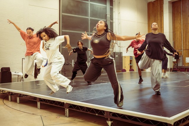 The Company of Bacchae in rehearsals at the National Theatre. Photographer Marc Brenner 07376