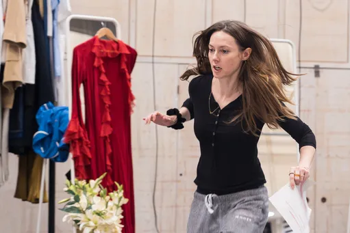 Lydia Wilson in rehearsals for THE MAIDS Donmar Warehouse photo by Marc Brenner