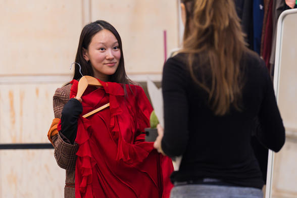 Yerin Ha in rehearsals for THE MAIDS Donmar Warehouse photo by Marc Brenner