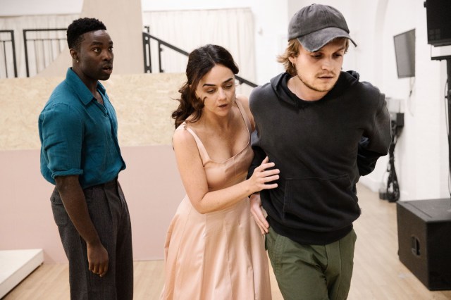 ALL MY SONS. Rehearsals. Paapa Essiedu, Tom Glynn Carney and Hayley Squires. Photo by Jan Versweyveld