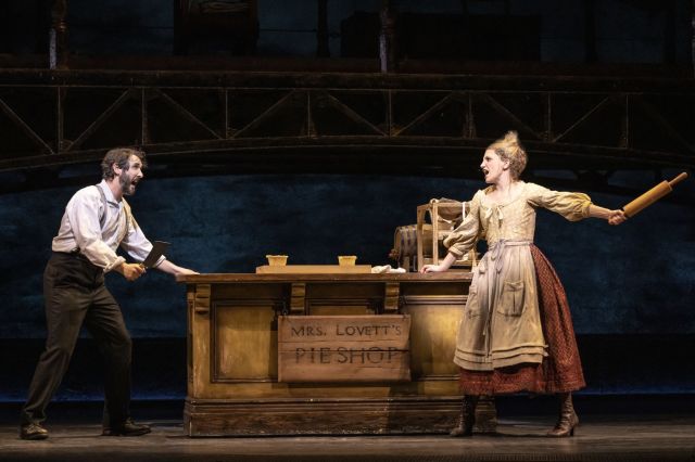 Josh Groban and Annaleigh Ashford in Sweeney Todd on Broadway,