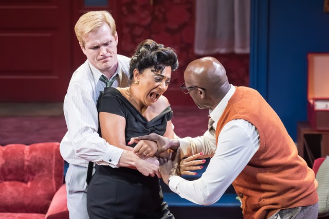 (L R) George Kemp (Nick), Cathy Tyson (Martha), Patrick Robinson (George) Photography by Marc Brenner (L R) George Kemp (Nick), Cathy Tyson (Martha), Patrick Robinson (George) Photography by Marc Brenner