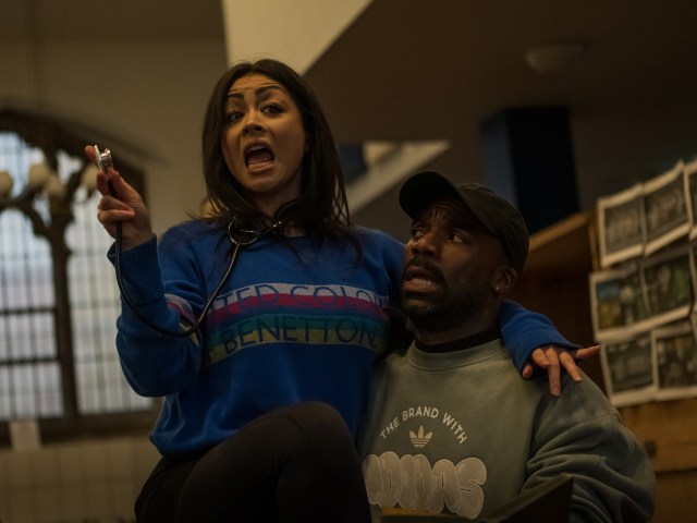 LtoR JULIE YAMMANEE AS INGA & ORE ODUBA AS DR FRANKENSTEIN, credit Tom Sweeney