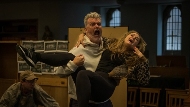 LtoR PETE GALLAGHER AS MONSTER & RHIANNON CHESTERMAN AS ELIZABETH BENNING, credit Tom Sweeney